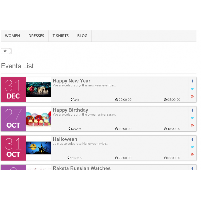 PrestaShop Events Calendar